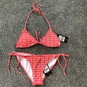 Tie-Side Coral Print Bikini Set with Adjustable Halter